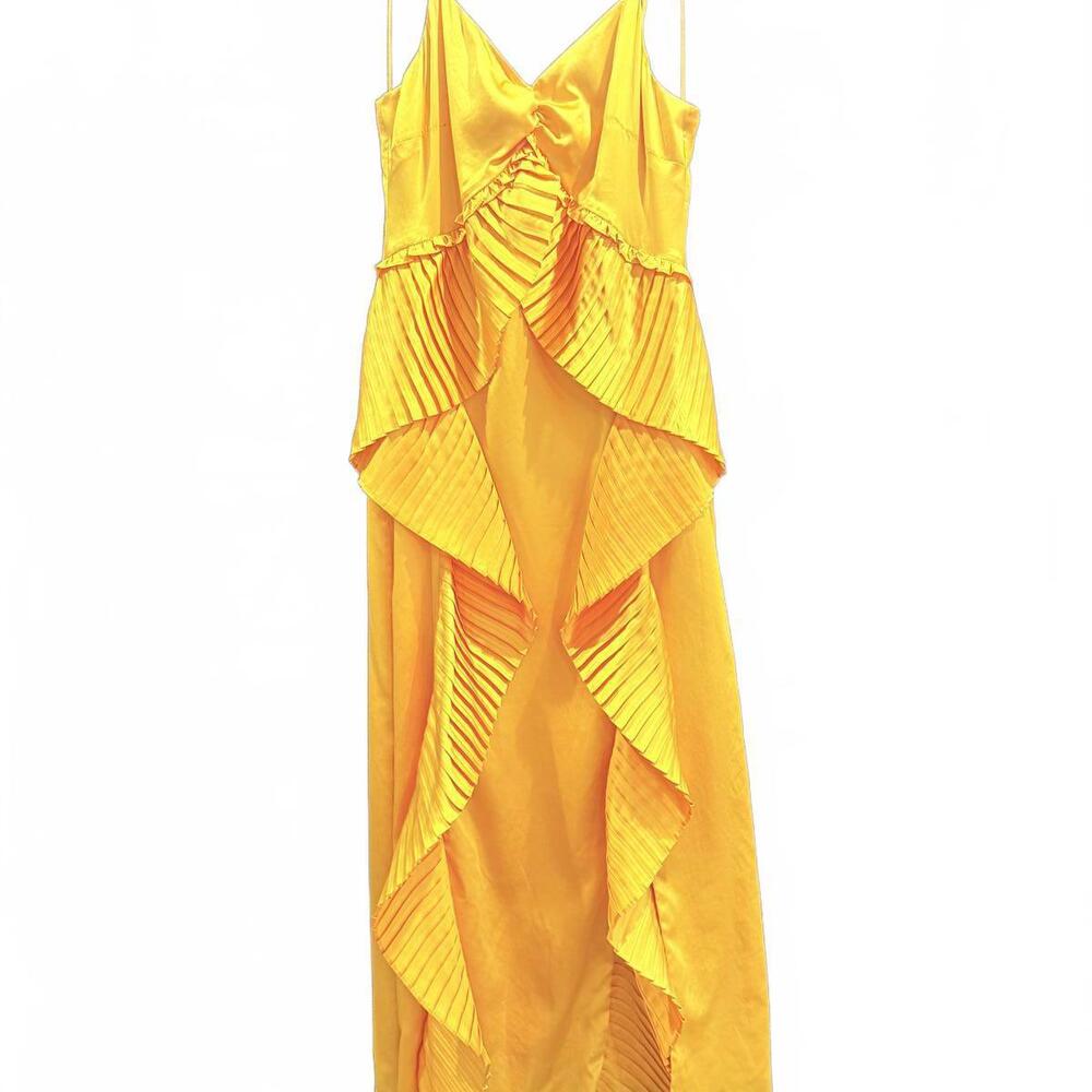 AMUR Leena Cami Satin Slip Pleated Ruffle Midi Dress NWT - Picture 12 of 12